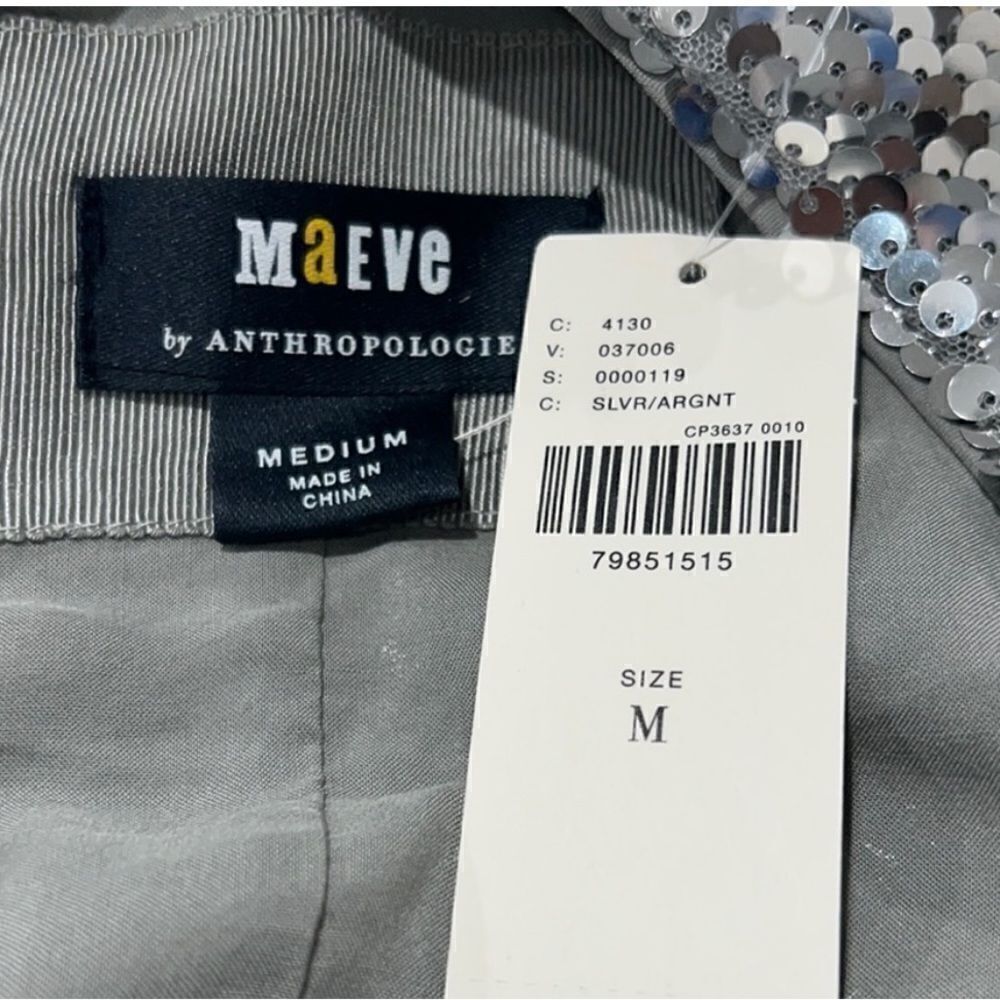 NEW Anthropologie Maeve Sequin One Shoulder Ruffle Midi Dress Silver - Picture 8 of 13